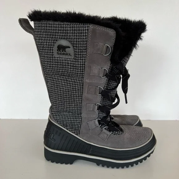Sorel Women's Tivoli Mid-Calf Quarry Black Houndstooth Snow Winter Boots, size 7 - Picture 1 of 11